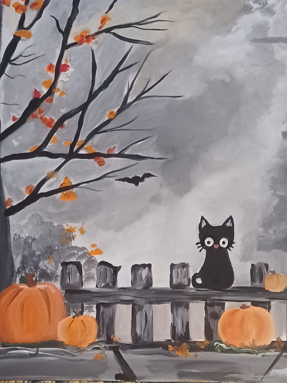 Autumn Cat Pumpkin Canvas Wall Art - Black & Orange